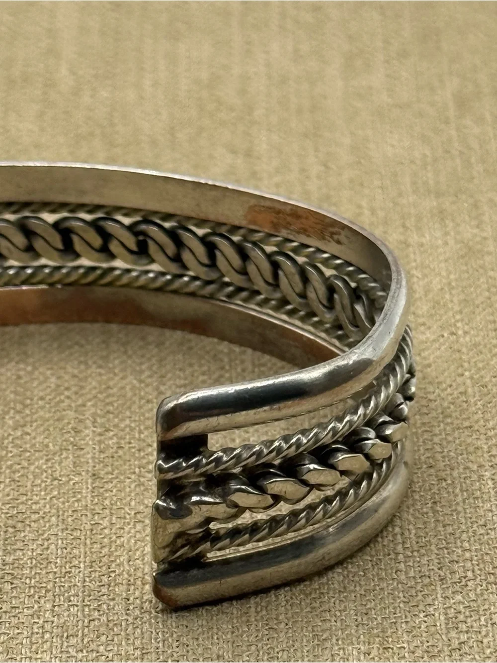 Mexico Multi-Texture Silver Tone Bangle cuff Bracelet